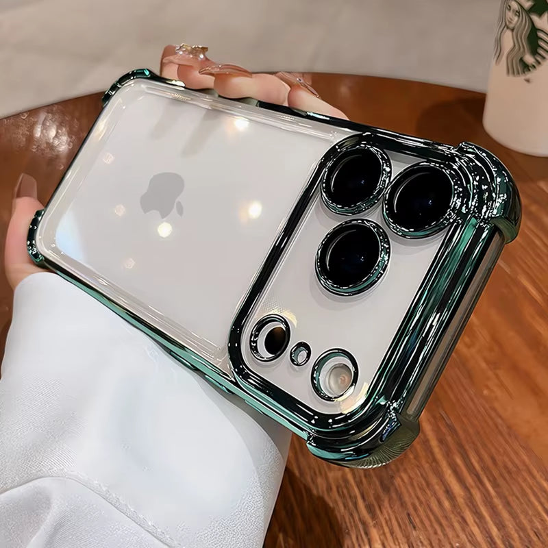 Luxury Electroplate Shockproof Transparent Phone Case for Iphone 11 12 13 14 15 16 17 Pro Max plus Air Clear Bumper Cases Cover