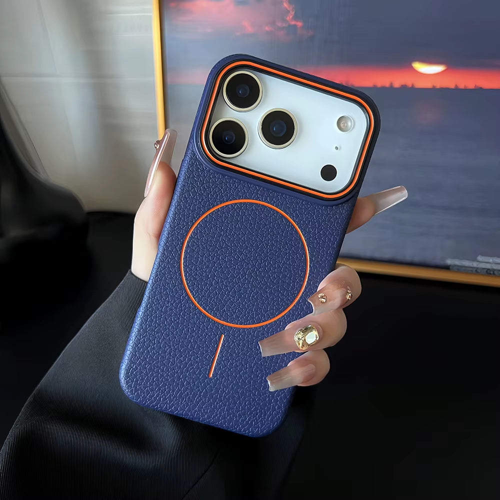 Luxury Leather Texture Magnetic Case for Iphone 17 Air 16 15 14 plus 13 12 11 Pro Max for Magsafe Shockproof Soft TPU Cover