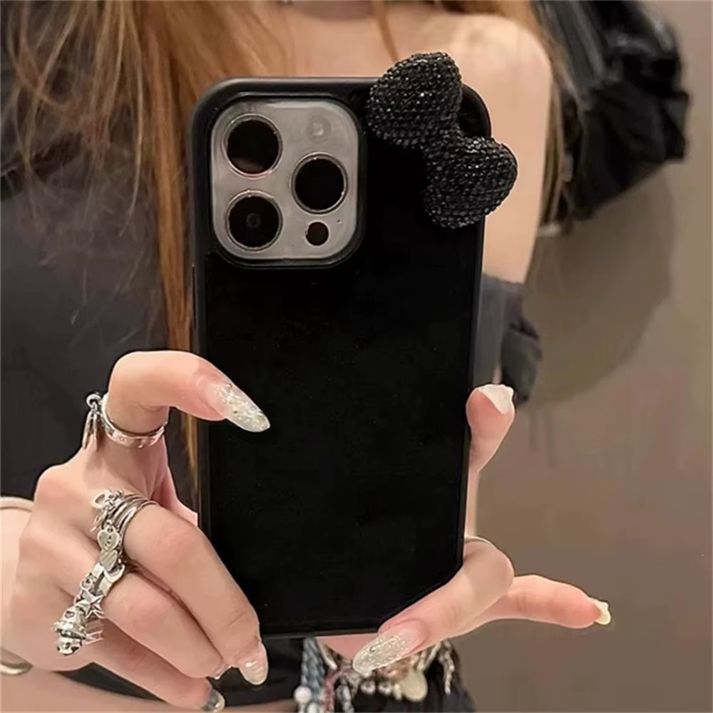 Glitter 3D Bowknot Diamand Case for Iphone 16 15 13 12 11 Pro Max 15 plus 13 Mini X XR XS 7 8 SE2 Korean Girl Cute Soft Cover