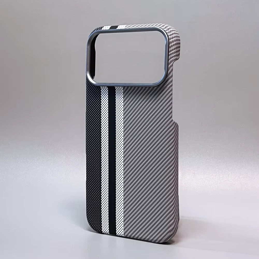 Luxury Carbon Fiber Slim Case for Iphone 17 13 14 15 16 Pro Max Shockproof Alloy Lens Camera Protective Ultra Thin Hard PC Cover