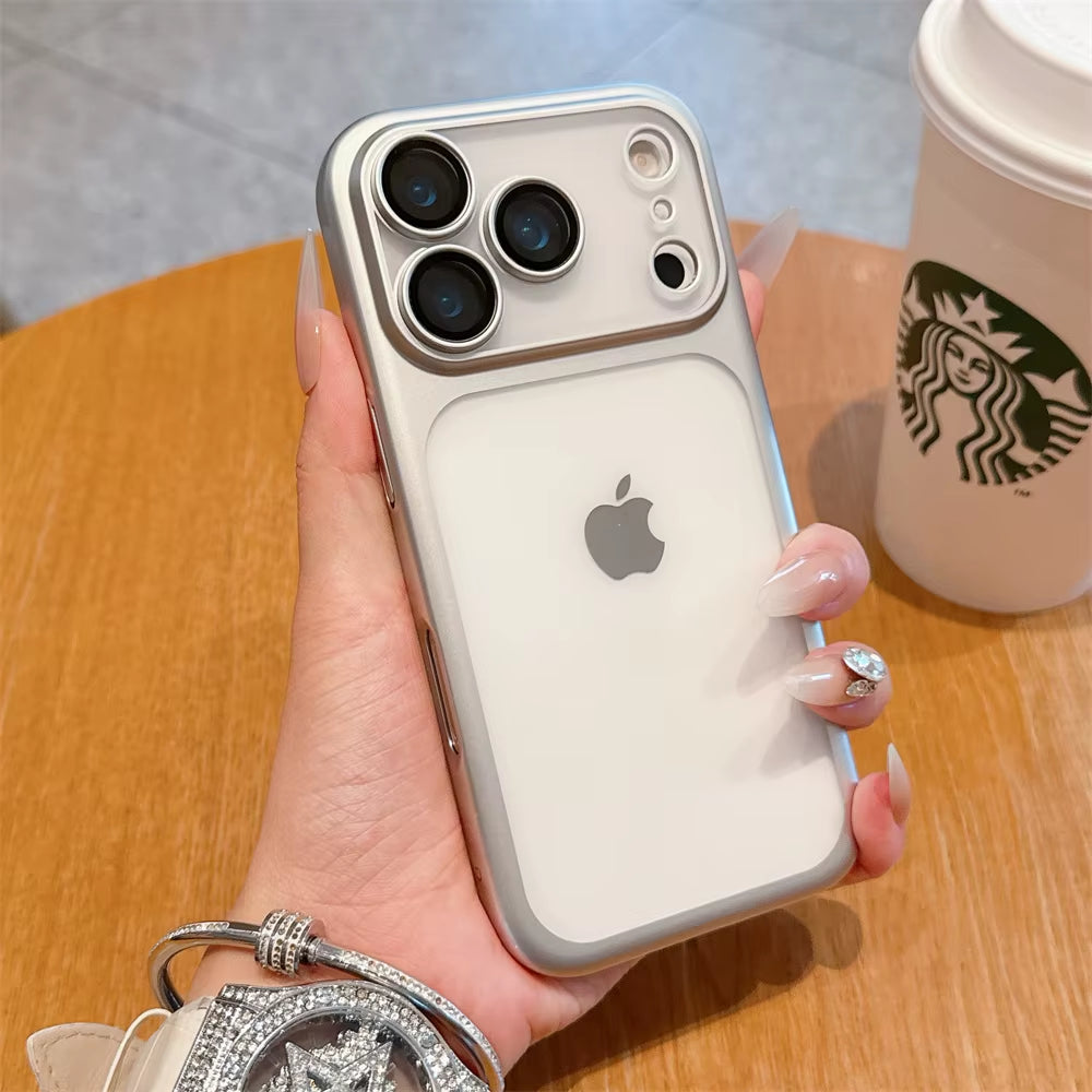 Luxury Frosted Transparent Matte Phone Case for Iphone 17 Pro Max Full Lens Protection Metallic Color Frame Armor Back Cover