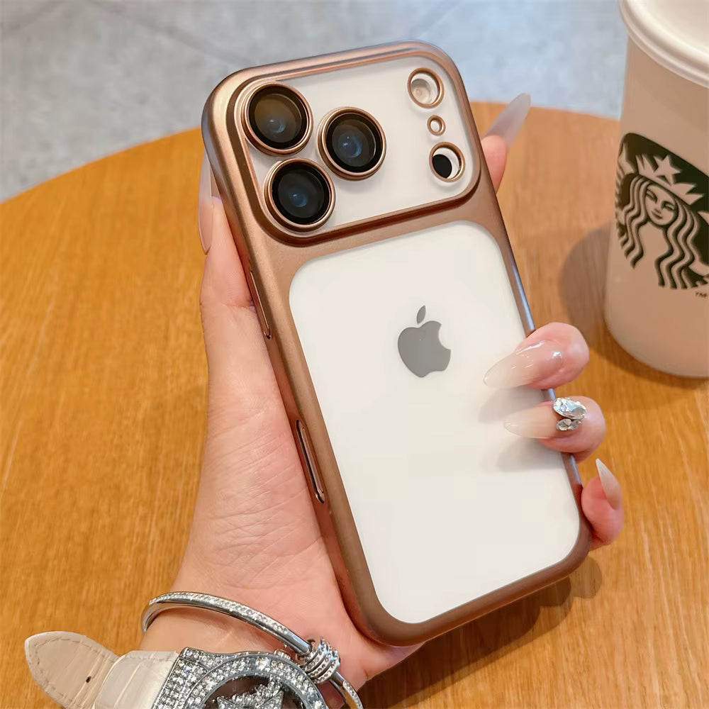 Luxury Frosted Transparent Matte Phone Case for Iphone 17 Pro Max Full Lens Protection Metallic Color Frame Armor Back Cover