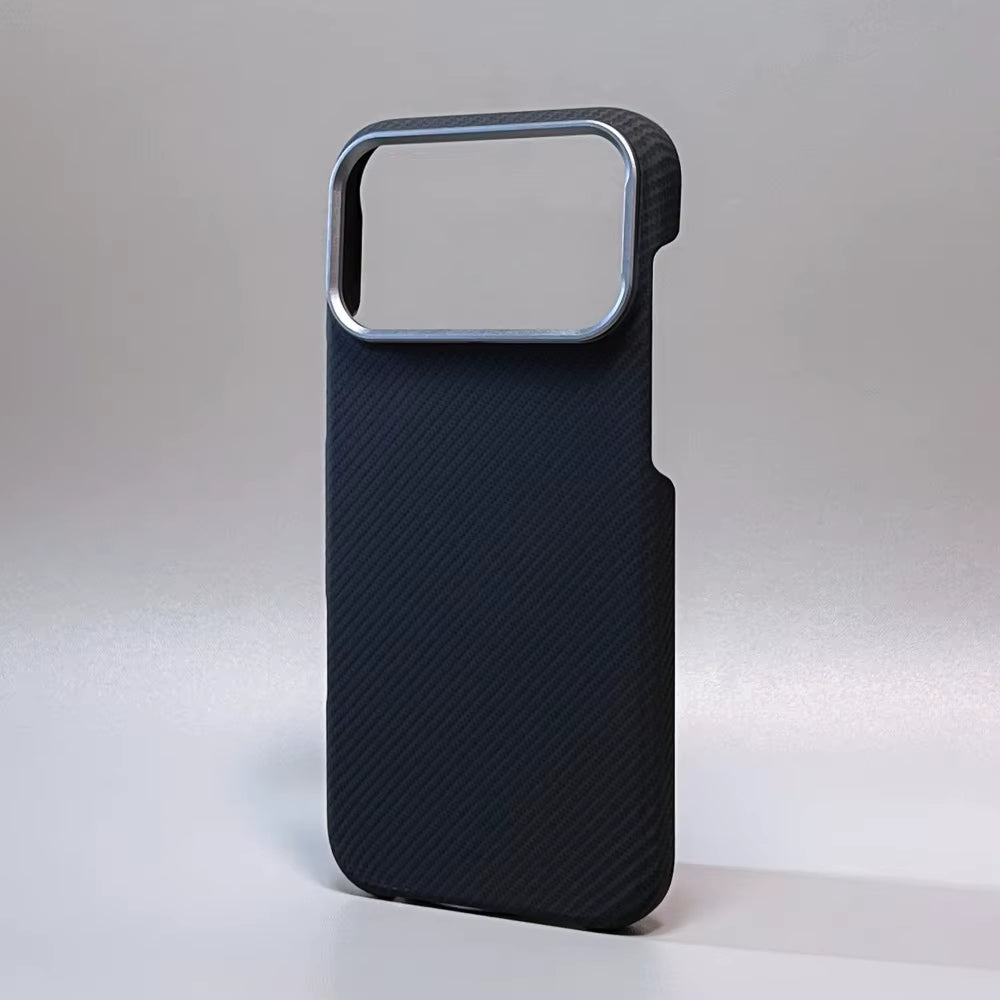 Luxury Carbon Fiber Slim Case for Iphone 17 13 14 15 16 Pro Max Shockproof Alloy Lens Camera Protective Ultra Thin Hard PC Cover