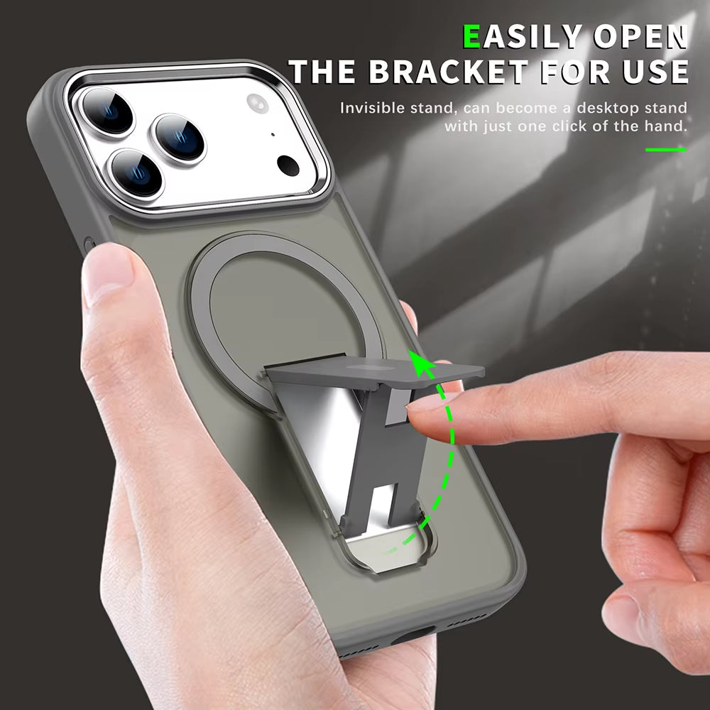 Luxury for Magsafe Phone Case for Iphone 17 Pro Max Air Magnetic Wireless Charge Folding Stand Holder Matte Cover Cases
