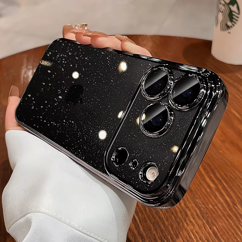 Ultra Thin Slim Transparent Glitter PC Case for Iphone 17 16 15 14 13 12 11 Pro Max plus 17 Air Clear Camera Protector New Cover