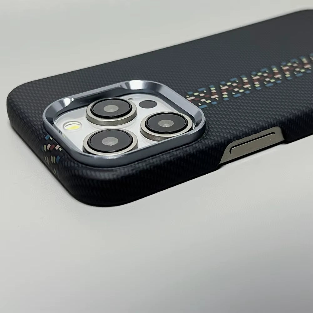 Luxury Carbon Fiber Slim Case for Iphone 17 13 14 15 16 Pro Max Shockproof Alloy Lens Camera Protective Ultra Thin Hard PC Cover