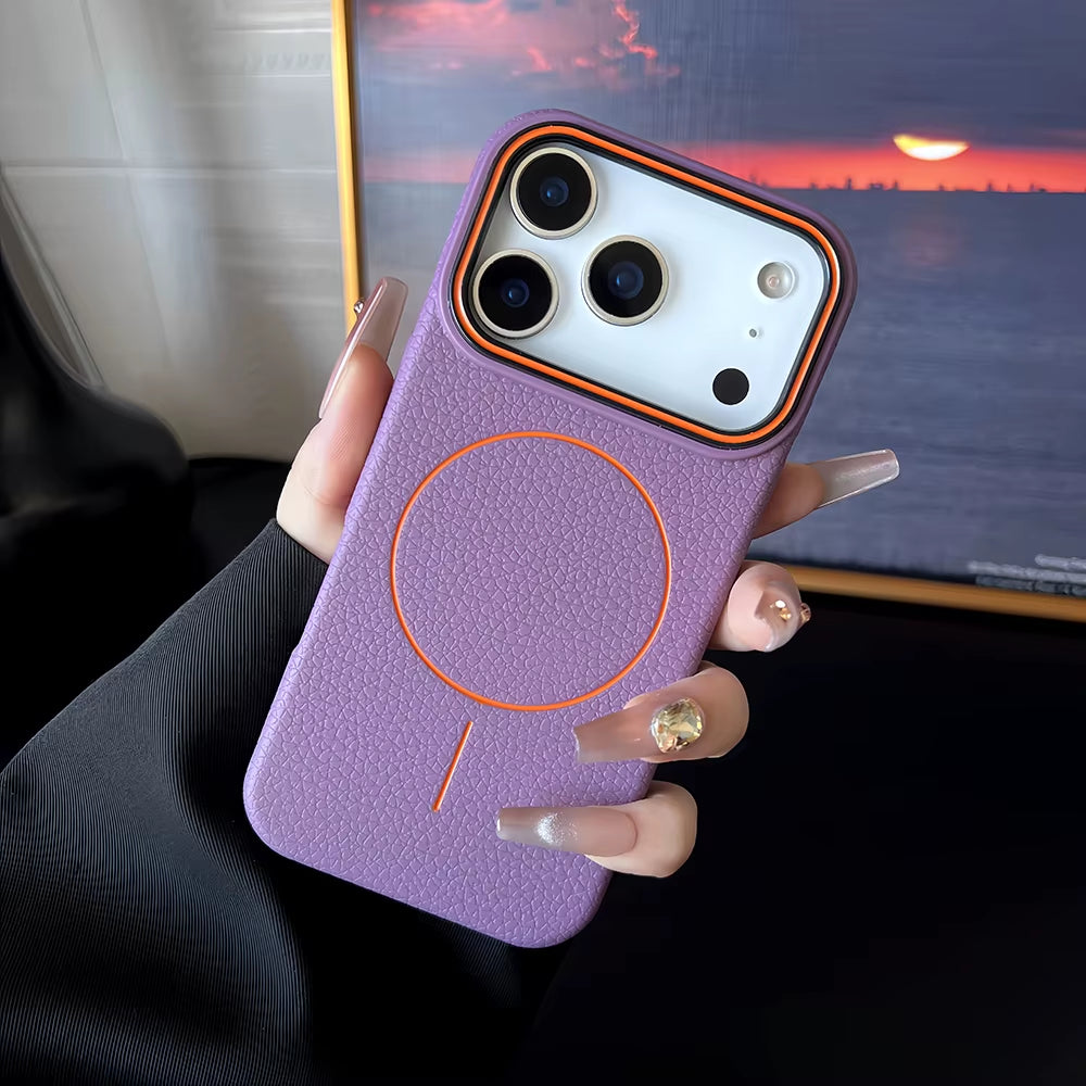 Luxury Leather Texture Magnetic Case for Iphone 17 Air 16 15 14 plus 13 12 11 Pro Max for Magsafe Shockproof Soft TPU Cover