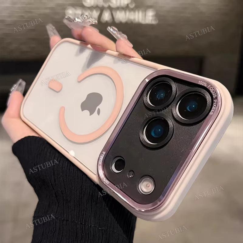 Luxury Magnetic Metal Lens Bumper Protection Case for Iphone 17 Air 16 15 14 13 12 11 Pro Max plus Magsafe Acrylic Clear Cover