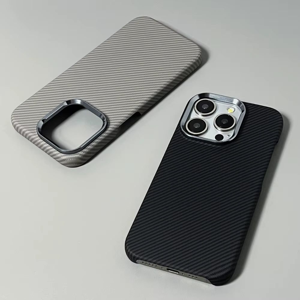 Luxury Carbon Fiber Slim Case for Iphone 17 13 14 15 16 Pro Max Shockproof Alloy Lens Camera Protective Ultra Thin Hard PC Cover