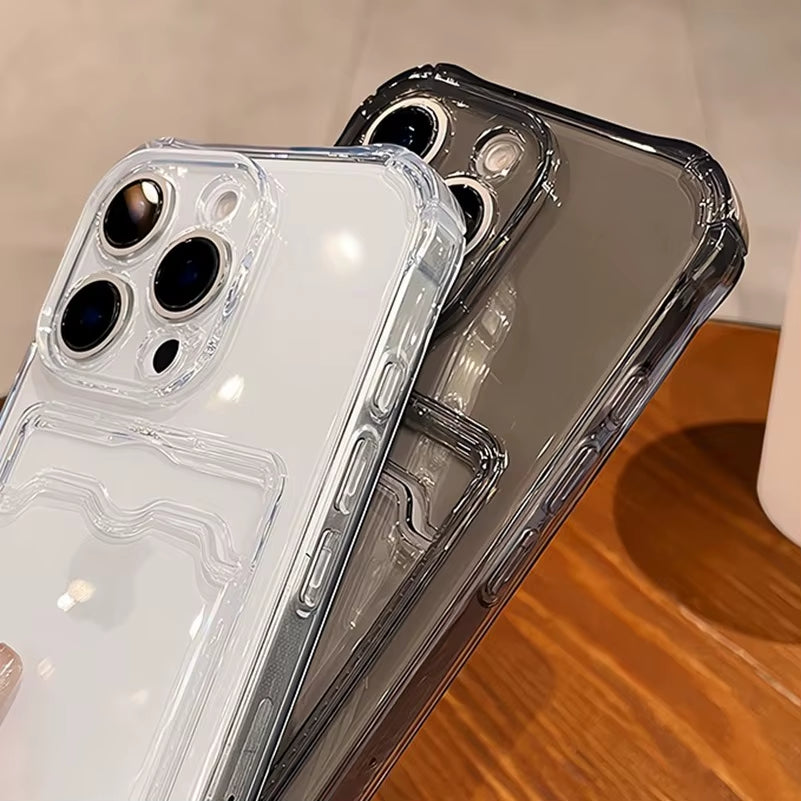 Transparent Wallet Card Slot Case for Iphone 11 12 13 14 15 16 17 Pro Max Air plus Soft Silicone Cover for Iphone Xs Xr Max