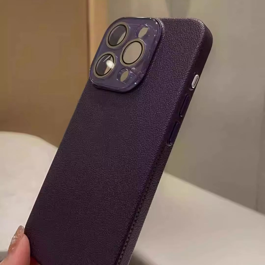 Luxury Leather Texture Silicone Case for Iphone 17 Air 16 15 14 plus 13 12 Pro Max Glass Camera Lens Protection Shockproof Cover