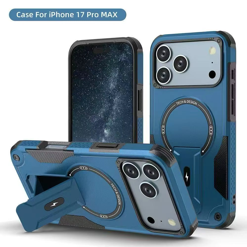 Luxury Magsafe Stand Invisible Phone Case for Iphone 17 16 15 14 11 13 12 Pro Max plus Wireless Charging Hard Anti-Fall Cover