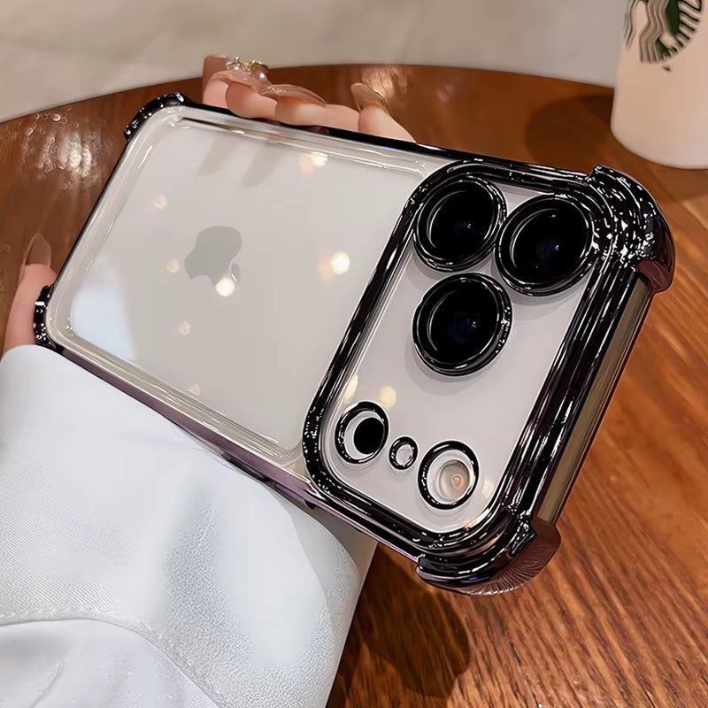 Luxury Electroplate Shockproof Transparent Phone Case for Iphone 11 12 13 14 15 16 17 Pro Max plus Air Clear Bumper Cases Cover