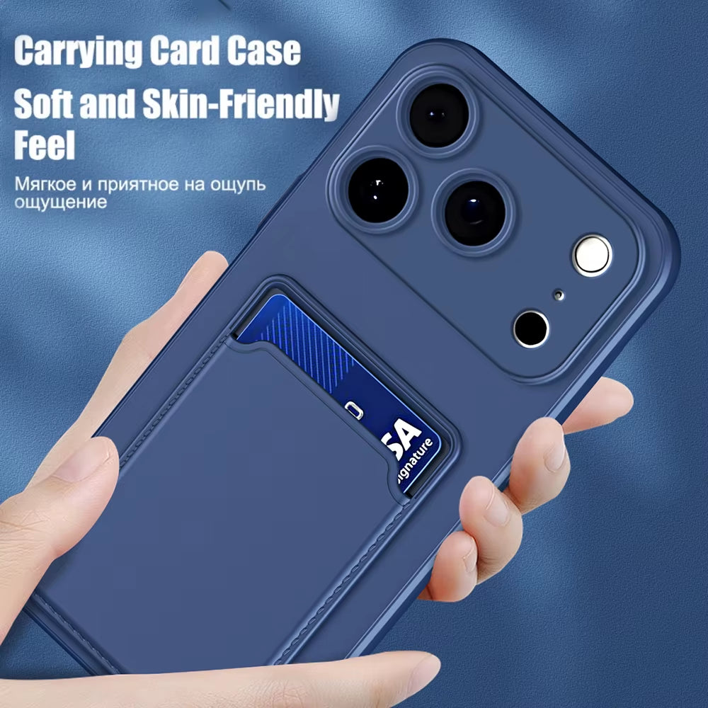 Liquid Silicone Card Slot Cases for Iphone 17 Pro Max Air 13 12 Mini Funda for Iphone 16 Pro Max 14 15 plus 16E Soft Phone Cover
