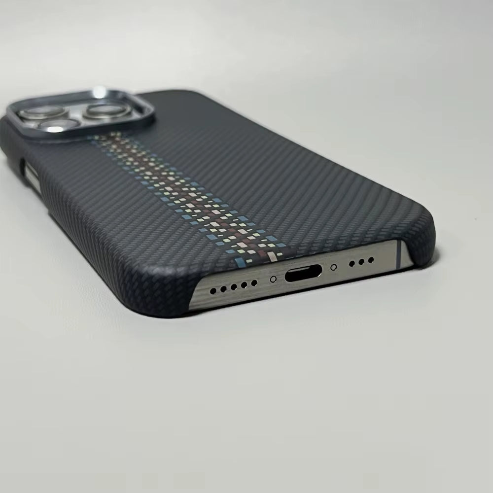 Luxury Carbon Fiber Slim Case for Iphone 17 13 14 15 16 Pro Max Shockproof Alloy Lens Camera Protective Ultra Thin Hard PC Cover