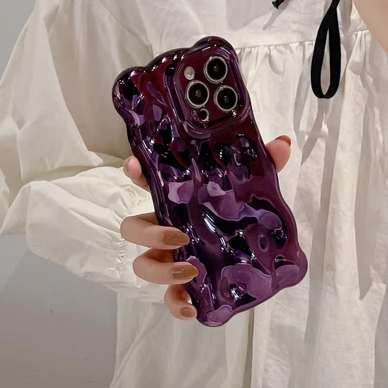Luxury Plating Wrinkle Wavy Curly Edge Phone Case for Iphone 17 16 15 12 13 14 Pro Max 3D Unevenness Camera Protection Cover