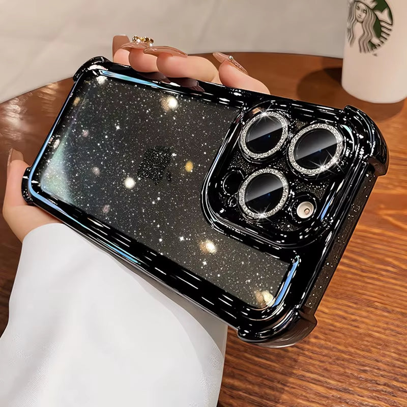 Luxury Glitter Transparent Silicone Case for Iphone 13 12 11 14 15 16 17 Pro Max Air 16 plus Plating Airbag Shockproof TPU Cover