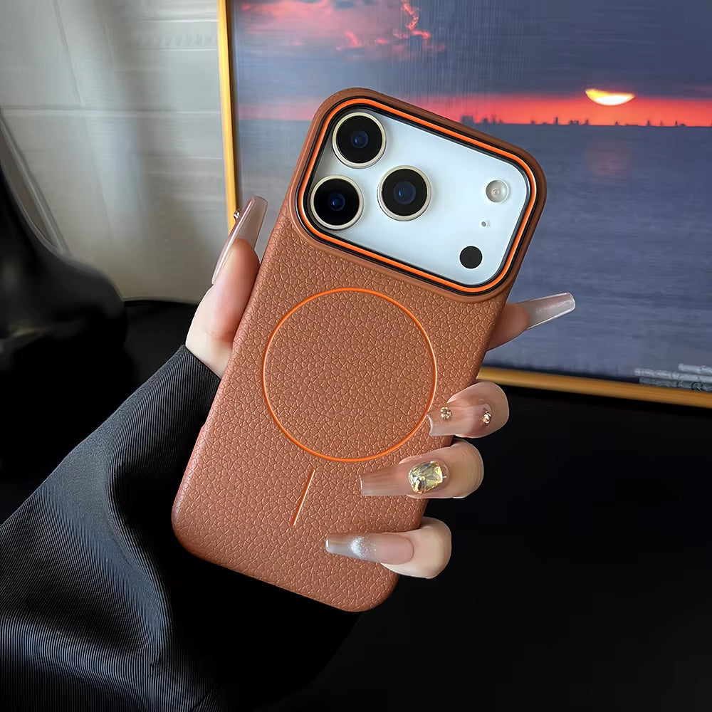 Luxury Leather Texture Magnetic Case for Iphone 17 Air 16 15 14 plus 13 12 11 Pro Max for Magsafe Shockproof Soft TPU Cover