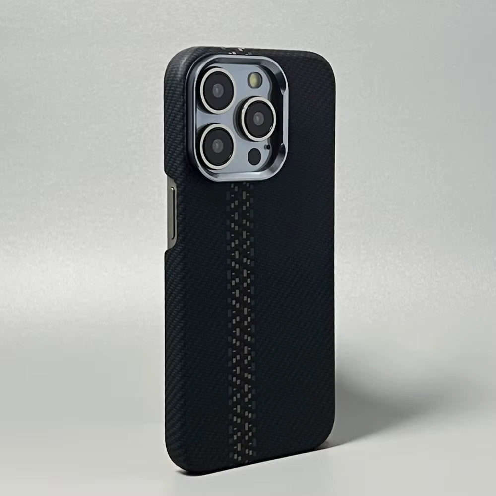 Luxury Carbon Fiber Slim Case for Iphone 17 13 14 15 16 Pro Max Shockproof Alloy Lens Camera Protective Ultra Thin Hard PC Cover