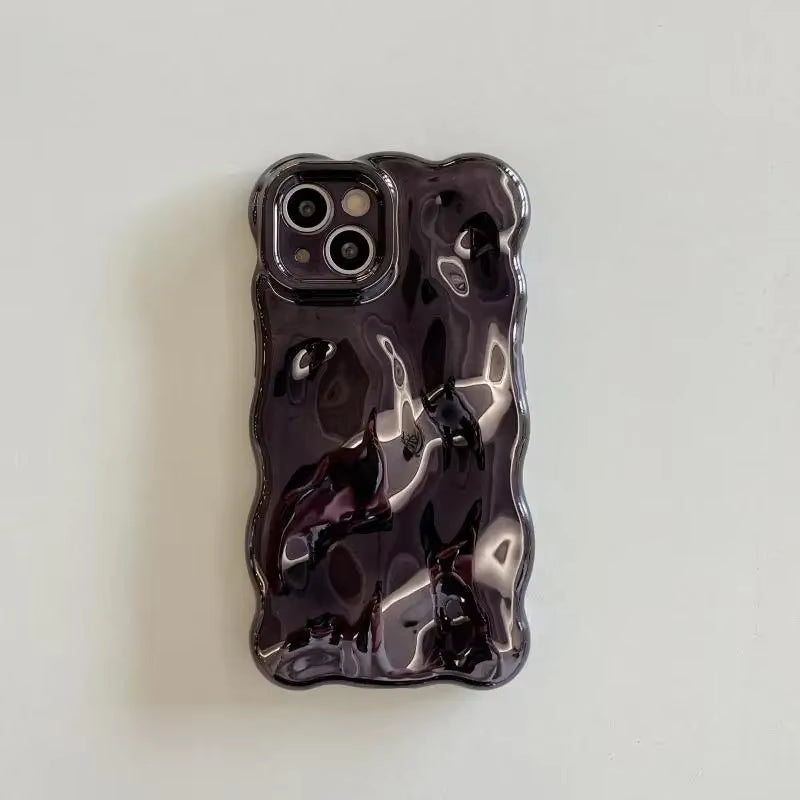 Luxury Plating Wrinkle Wavy Curly Edge Phone Case for Iphone 17 16 15 12 13 14 Pro Max 3D Unevenness Camera Protection Cover
