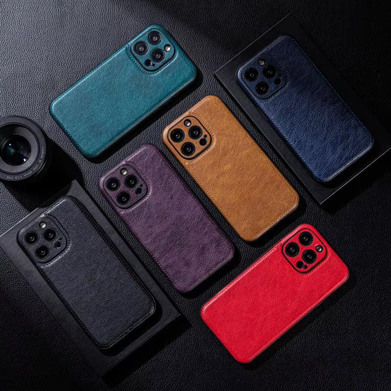 Ultra Thin Leather Case for Iphone 17 Pro Max 16 16E 15 14 13 12 11 XR 17Pro Lens Protection Iphone17 Phone Cover Coque