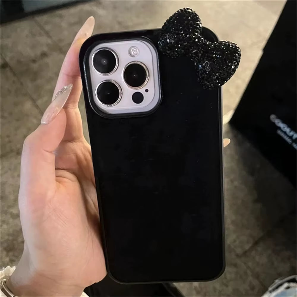 Glitter 3D Bowknot Diamand Case for Iphone 16 15 13 12 11 Pro Max 15 plus 13 Mini X XR XS 7 8 SE2 Korean Girl Cute Soft Cover