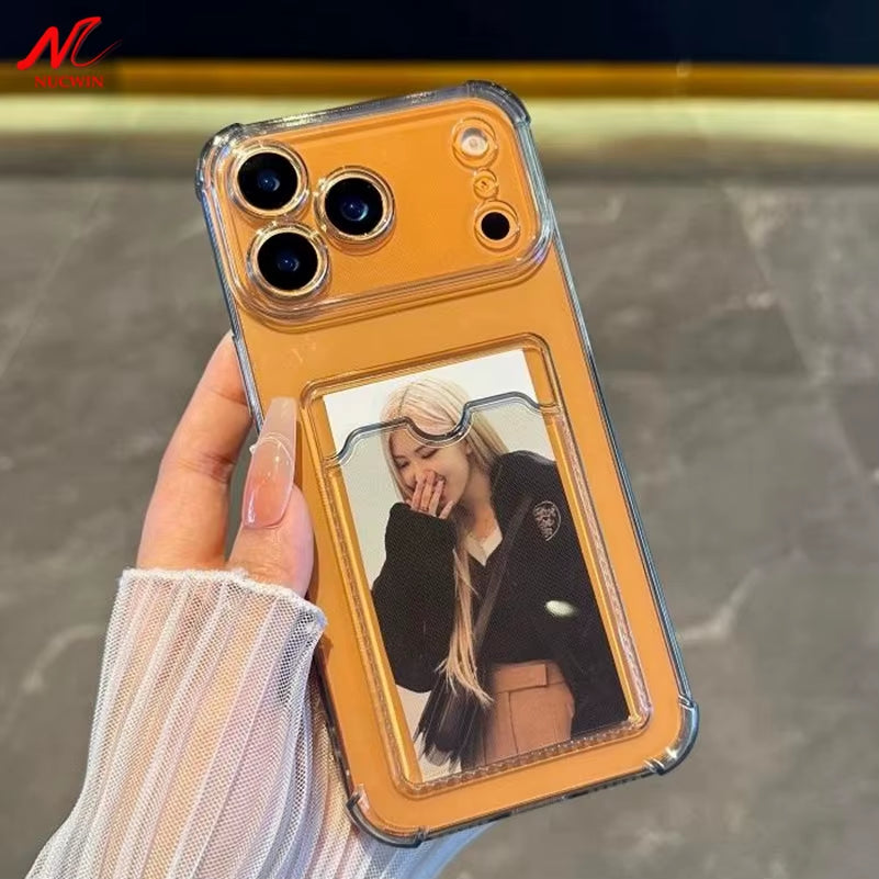 Transparent Wallet Card Slot Case for Iphone 11 12 13 14 15 16 17 Pro Max Air plus Soft Silicone Cover for Iphone Xs Xr Max