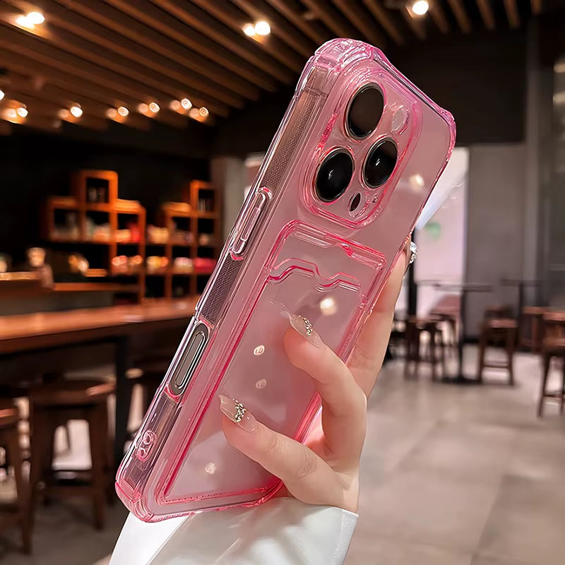 Transparent Wallet Card Slot Case for Iphone 11 12 13 14 15 16 17 Pro Max Air plus Soft Silicone Cover for Iphone Xs Xr Max