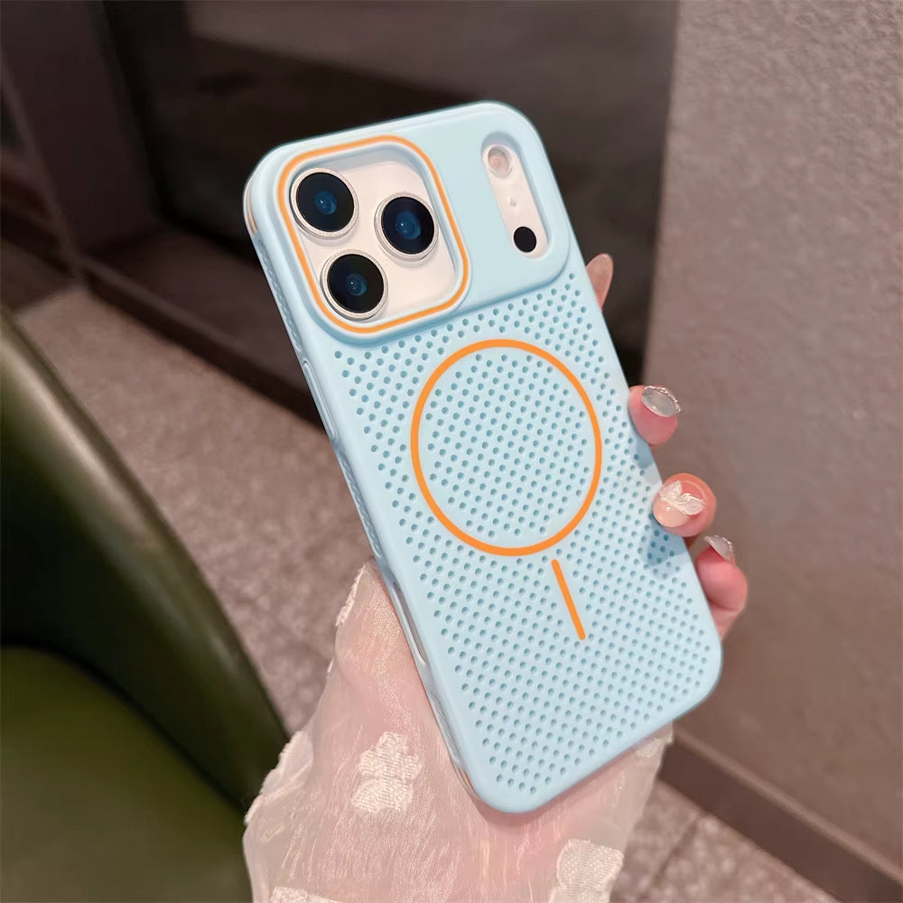 Heat Dissipation Mesh for Magsafe Magnetic Wireless Charge Case for Iphone 17 Air 16 15 14 13 12 Pro Max Breathable Armor Cover
