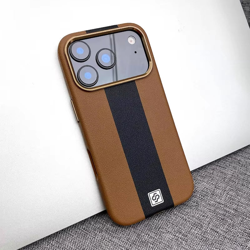 HOCE Splicing Leather Magnetic Case for Iphone 17 Air 16 15 14 13 Pro Max for Magsafe Wireless Charging Shockproof Hard Cover