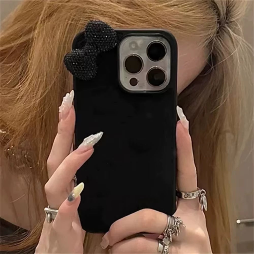Glitter 3D Bowknot Diamand Case for Iphone 16 15 13 12 11 Pro Max 15 plus 13 Mini X XR XS 7 8 SE2 Korean Girl Cute Soft Cover