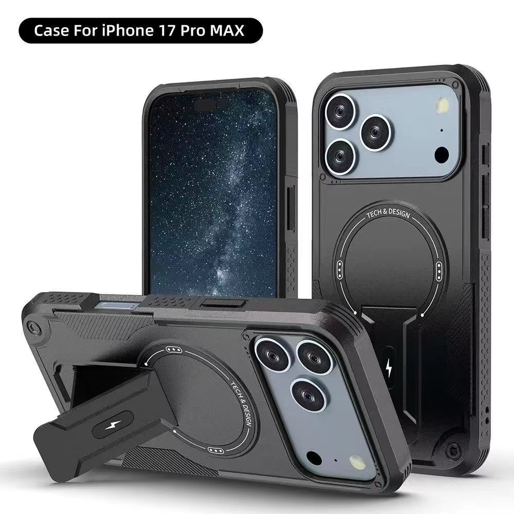 Luxury Magsafe Stand Invisible Phone Case for Iphone 17 16 15 14 11 13 12 Pro Max plus Wireless Charging Hard Anti-Fall Cover