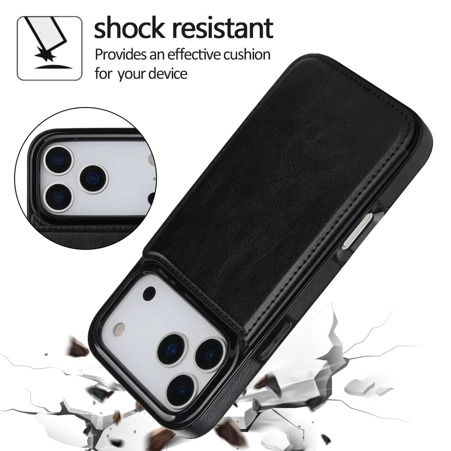 For Iphone 17 Pro Max Air Wallet Case with Card Holder,Pu Faux Leather Kickstand Card Slots Case, Double Magnetic Clasp Cover