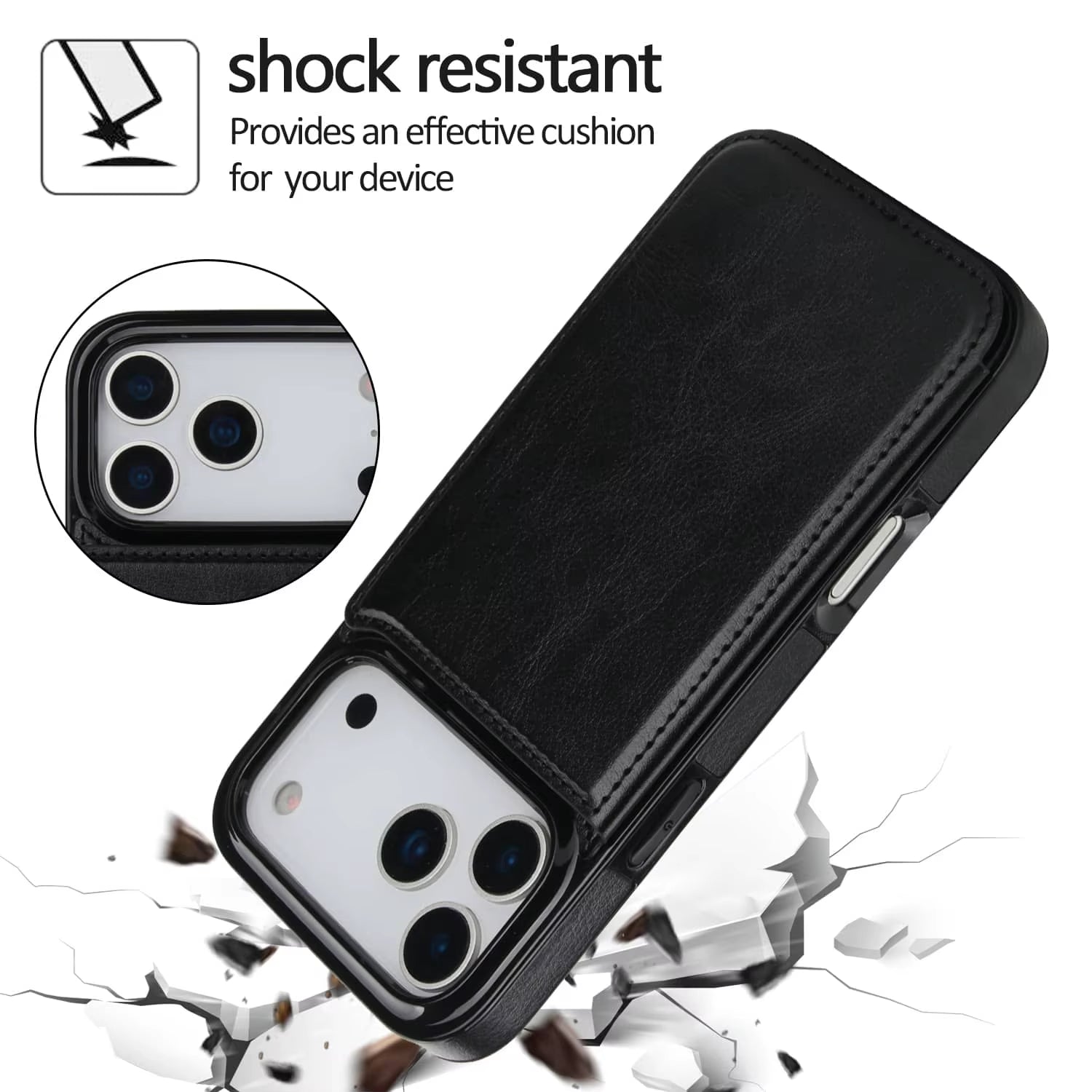 For Iphone 17 Pro Max Air Wallet Case with Card Holder,Pu Faux Leather Kickstand Card Slots Case, Double Magnetic Clasp Cover