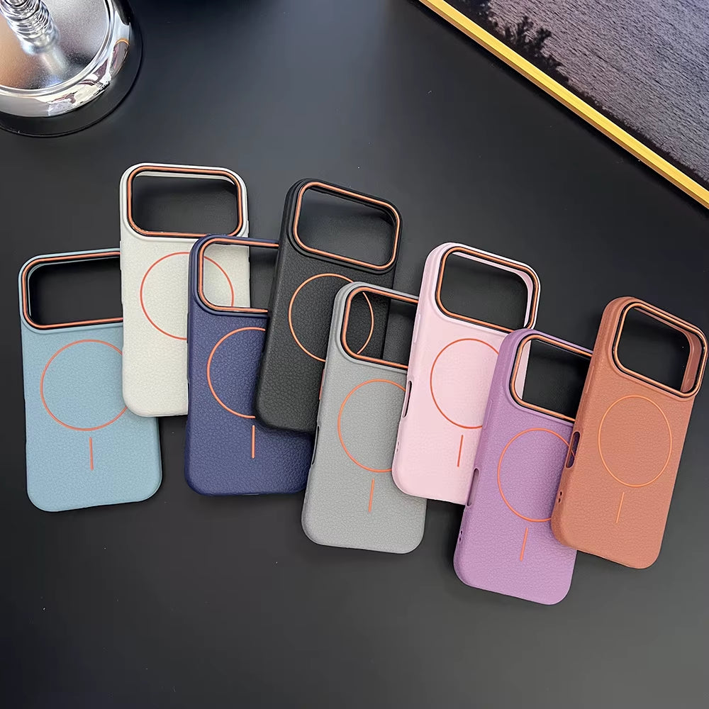 Luxury Leather Texture Magnetic Case for Iphone 17 Air 16 15 14 plus 13 12 11 Pro Max for Magsafe Shockproof Soft TPU Cover