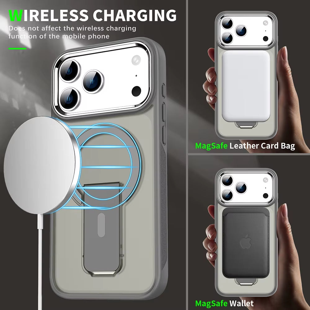 Luxury for Magsafe Phone Case for Iphone 17 Pro Max Air Magnetic Wireless Charge Folding Stand Holder Matte Cover Cases
