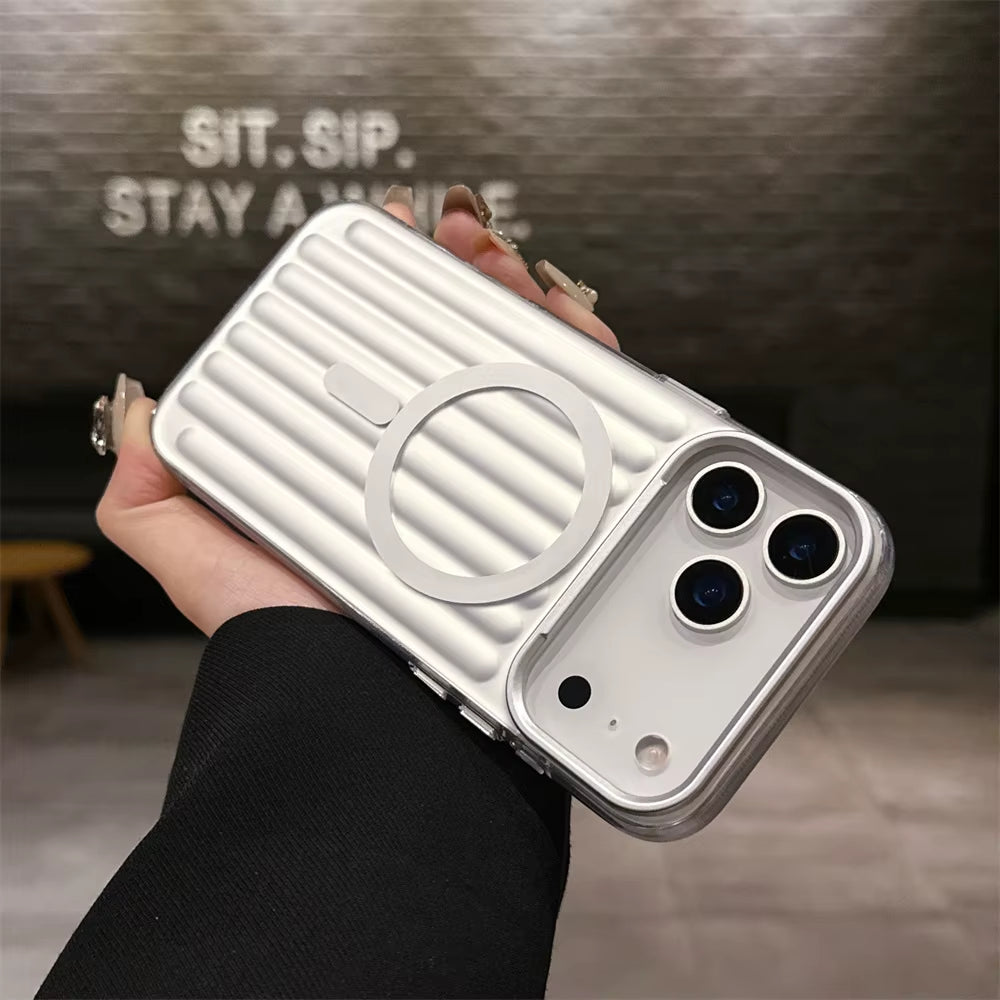 Luxury Corrugated Pattern Magnetic Wireless Charge Case for Iphone 17 for Magsafe Matte Soft Back Cover