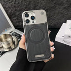 Frameless Metal Magnetic Cover for Iphone 17 Pro Max 16 15 14 plus 13 12 Magsafe Case Wood Grain Leather Thin Hard Shell Bumper