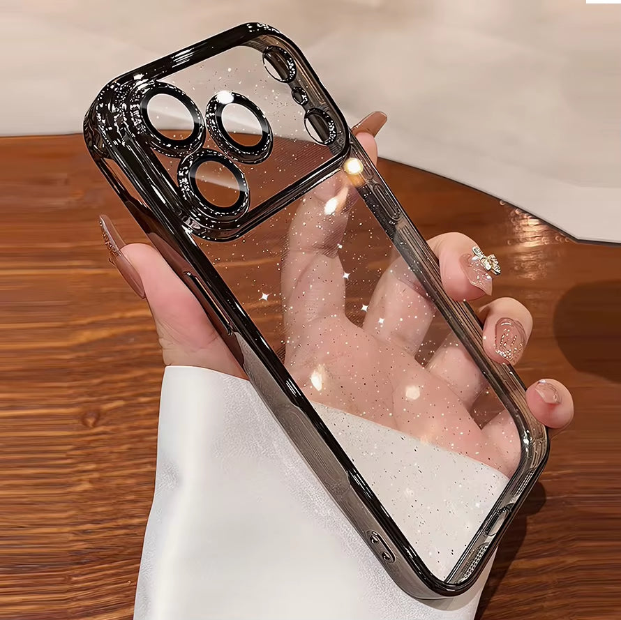 Ultra Thin Slim Transparent Glitter PC Case for Iphone 17 16 15 14 13 12 11 Pro Max plus 17 Air Clear Camera Protector New Cover