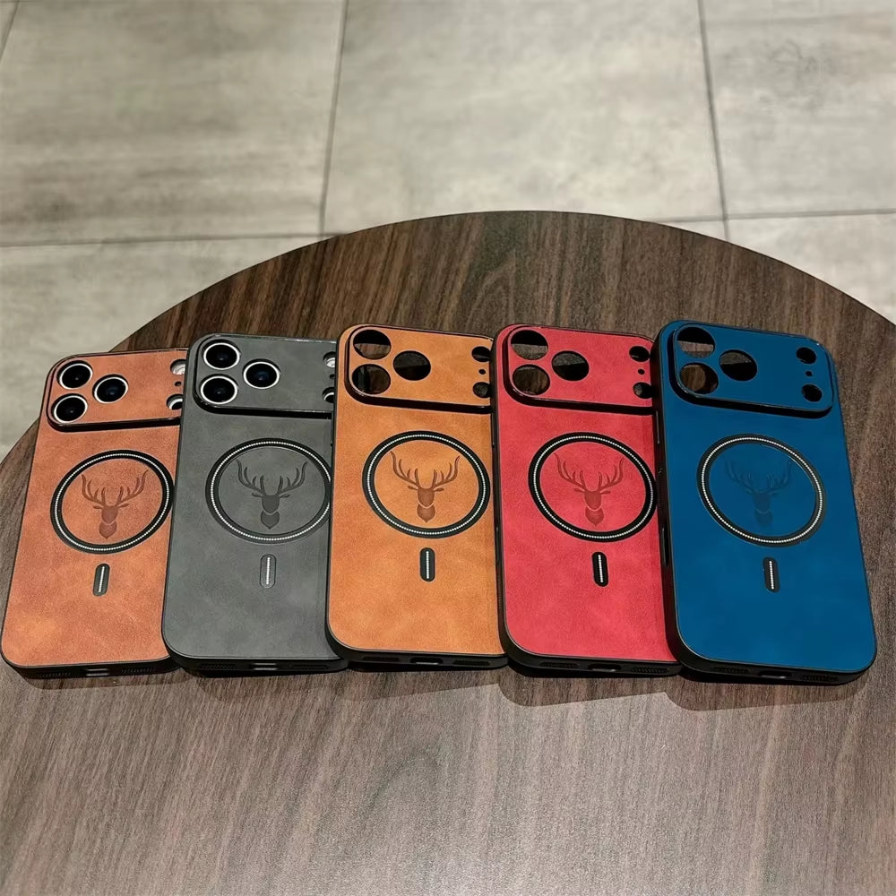 For Magsafe Leather Deer Shockproof Phone Cases for Iphone 17 plus Air Magnetic Wireless Charge Cover