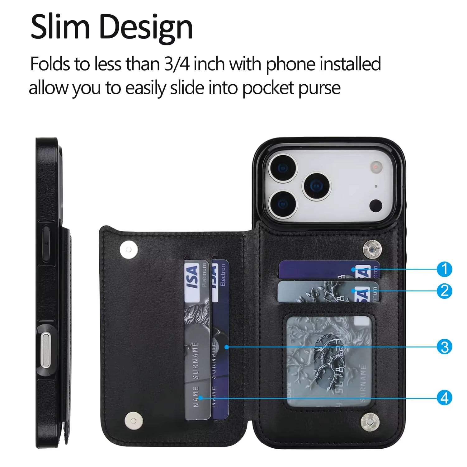 For Iphone 17 Pro Max Air Wallet Case with Card Holder,Pu Faux Leather Kickstand Card Slots Case, Double Magnetic Clasp Cover