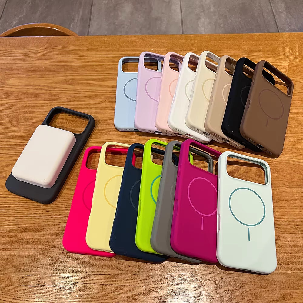 Luxury Fluorescence Bright Color Silicone Phone Case for iPhone 17 Air 16 15 Pro Max plus Mag safe Magnetic Soft Cover