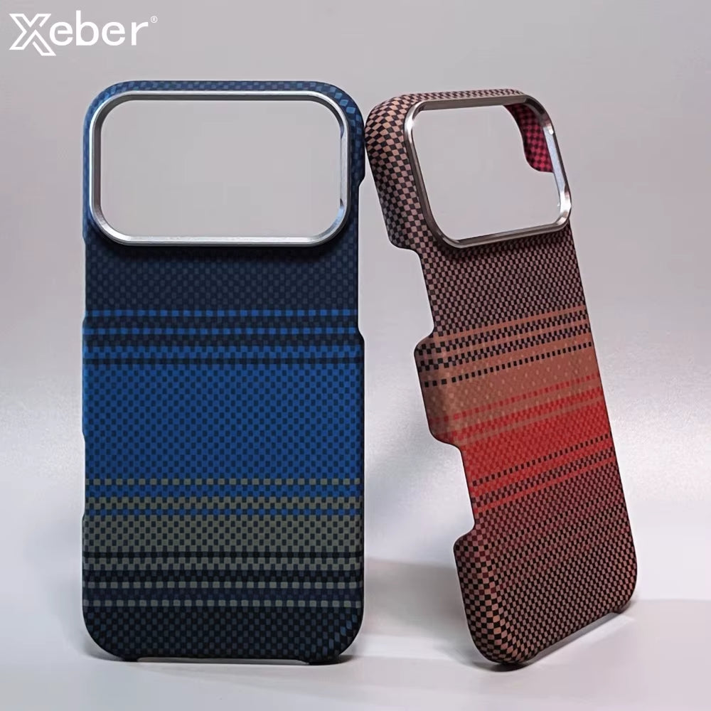Luxury Carbon Fiber Slim Case for Iphone 17 13 14 15 16 Pro Max Shockproof Alloy Lens Camera Protective Ultra Thin Hard PC Cover