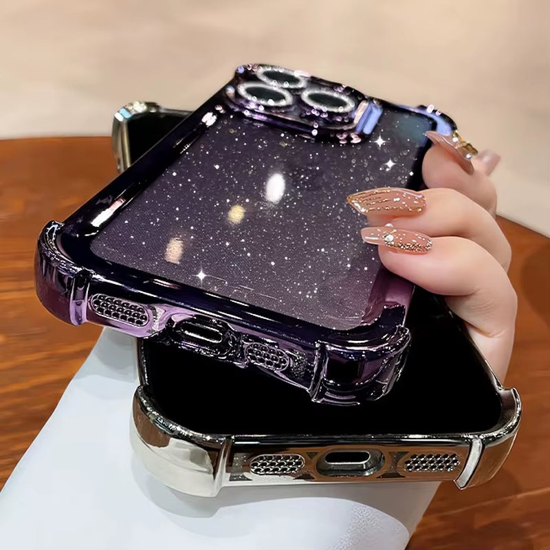 Luxury Glitter Transparent Silicone Case for Iphone 13 12 11 14 15 16 17 Pro Max Air 16 plus Plating Airbag Shockproof TPU Cover