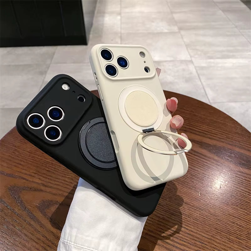 Luxury Liquid Silicone Solid Color Bracket Magnetic Phone Case for Iphone 17 Air 16 15 14 plus 13 12 Pro Max Shockproof Cover