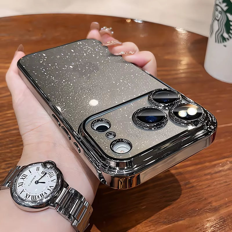 Ultra Thin Slim Transparent Glitter PC Case for Iphone 17 16 15 14 13 12 11 Pro Max plus 17 Air Clear Camera Protector New Cover