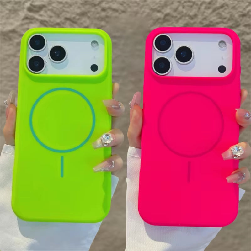 Luxury Fluorescence Bright Color Silicone Phone Case for iPhone 17 Air 16 15 Pro Max plus Mag safe Magnetic Soft Cover