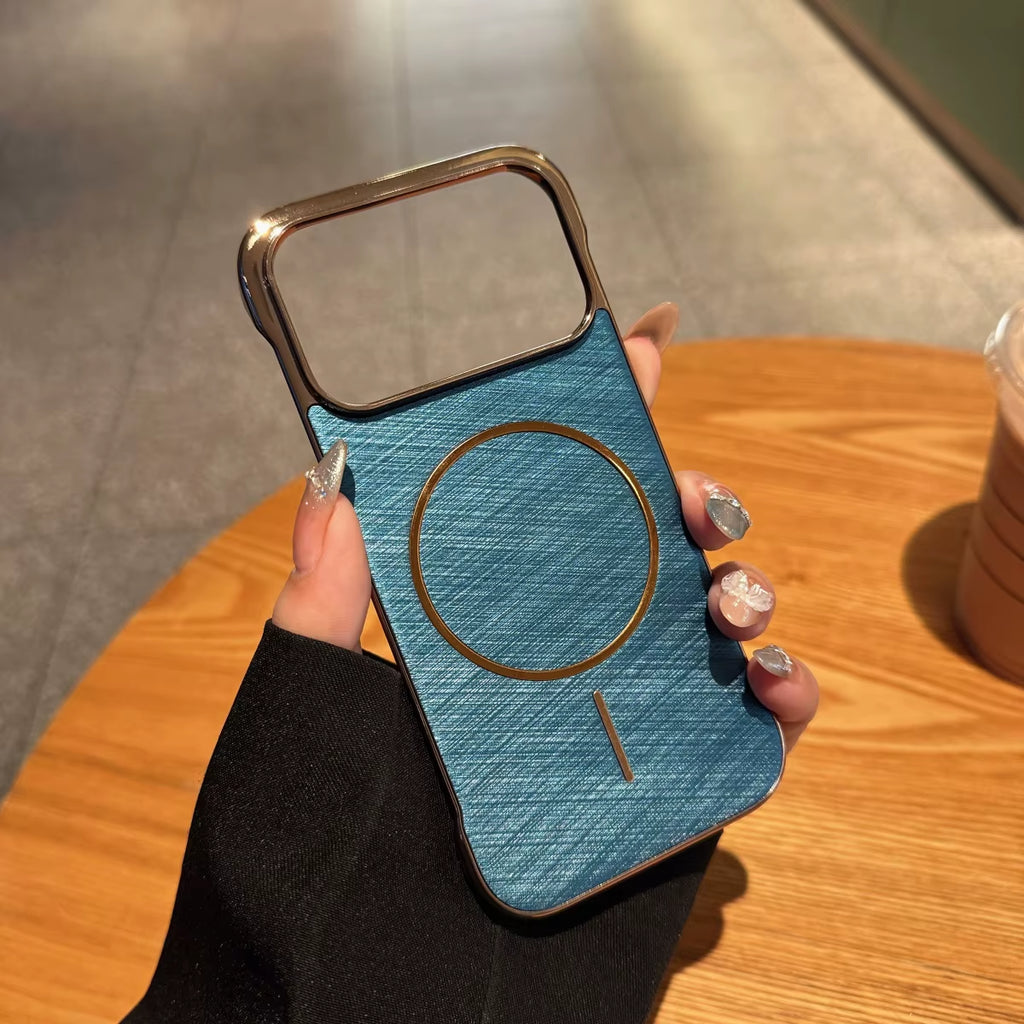 Plating Frameless Gold-Wire Texture Phone Case for Iphone 17 Air Pro Max for Magsafe Magnetic Wireless Charge Cooling PC Cover