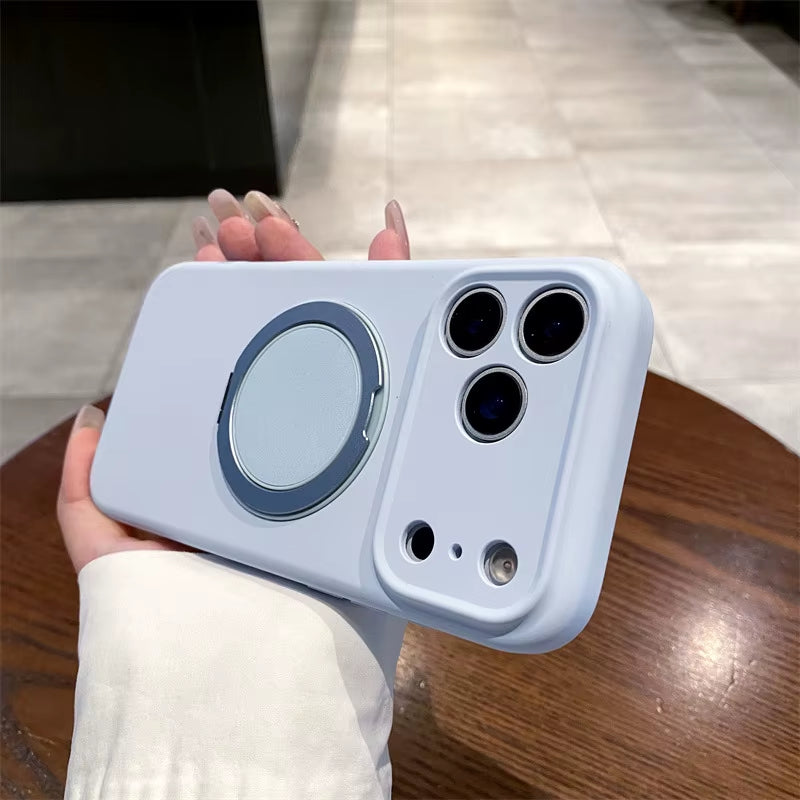 Luxury Liquid Silicone Solid Color Bracket Magnetic Phone Case for Iphone 17 Air 16 15 14 plus 13 12 Pro Max Shockproof Cover