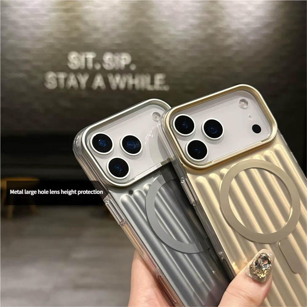 Luxury Corrugated Pattern Magnetic Wireless Charge Case for Iphone 17 for Magsafe Matte Soft Back Cover